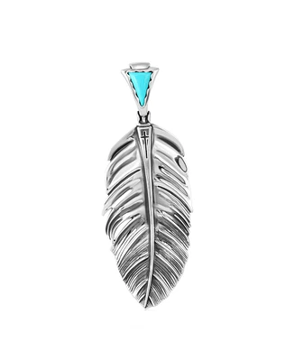 American West Jewelry Sterling Silver Sleeping Beauty Turquoise Fritz Casuse Prayer Feather Pendant Enhancer