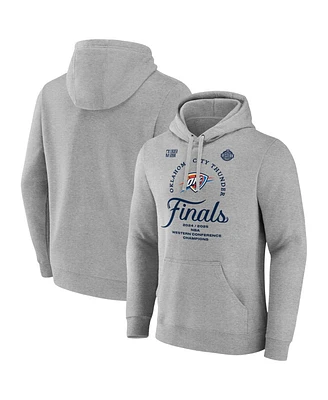 Fanatics Men's Heather Gray Oklahoma City Thunder 2025 Western Conference Champions Locker Room Pullover Hoodie