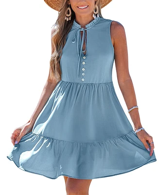 Cupshe Women's Breezy Tiered Sleeveless Sundress with Tie Neck