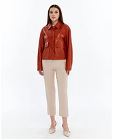Furniq Uk Women's Cropped Leather Jacket, Created for Macy's
