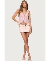 Edikted Womens Roxan Ruffle Chiffon Tie Front Top