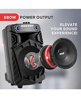 Pyle 10" Bluetooth Portable Pa Speaker – Karaoke Party Speaker with Wireless Mics, Stand, Rechargeable Battery, Flashing Lights, MP3/Usb/F