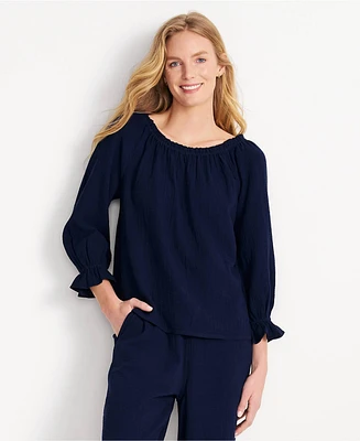 Lands' End Women's 3/4 Sleeve Gauze On or Off the Shoulder Blouse