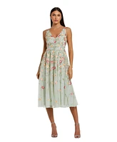 Mac Duggal Women's Deep V-Neck Embroidered Midi Dress