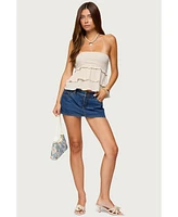 Edikted Women's Linen Look Strapless Peplum Top
