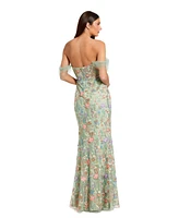 Mac Duggal Women's Off The Shoulder Bustier Emboridered Net Gown