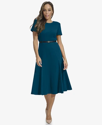 Calvin Klein Women's Short-Sleeve Belted Fit & flare Dress