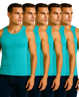 Galaxy By Harvic Men's 5-Pack Heavyweight Ribbed Tank Top