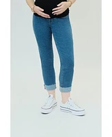 1822 Denim Over the Bump Raw Hem Maternity Slim Girlfriend Cuffed Jeans
