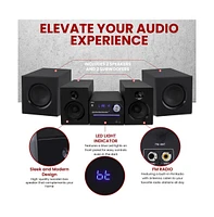 Pyle 3-Piece Wireless Bt Streaming Stereo System – MP3, Usb, Fm Radio, Bass Reflex Speaker, Remote & 2 Wireless Microphones (Black)