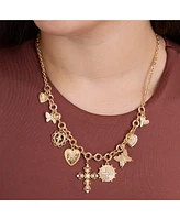 Jessica Simpson Gold-Tone Textured Cross & Heart Charm Necklace
