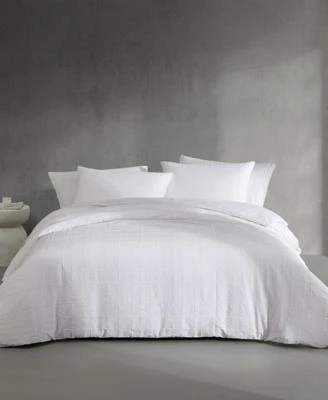 Calvin Klein Solid Puckered Grid Duvet Cover Set