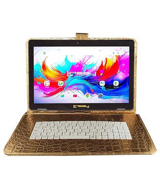Linsay 10.1" Octa Core 256GB Storage Android 15 Tablet with Golden Keyboard