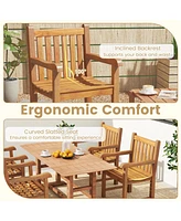 Gymax Teak Wood Patio Dining Chair Outdoor Armchair w/ Slatted Seat & Solid Legs