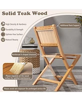 Gymax 4 Pcs Folding Patio Chairs w/ Inclined Backrest Teak Wood Outdoor Dining Chairs