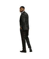 Stacy Adams Men's 3-Piece Paisley Jacket With Solid Vest And Pants Suit Notch Lapel