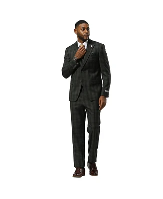 Stacy Adams Men's Glen Plaid Hybrid-Fit 3pc Notch Lapel Suit Set, Jacket Vest and Pants