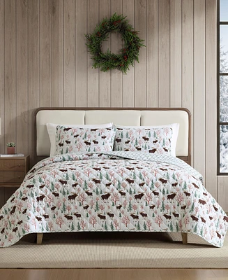 Eddie Bauer Mountain Moose Flannel Cotton Reversible -Pc. Quilt Set