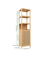 Casainc Tall Slim Storage Cabinet with Shutter Door and 3-Tier Shelves, Freestanding Bamboo Organizer for Home