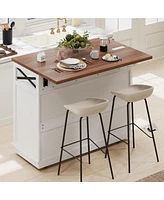 Casainc 46.5" Rolling Kitchen Cart with Drop Leaf, Power Outlet, Beaded Trim, Ample Storage