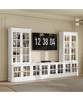 High quality luxury white multifunctional Tv cabinet, display cabinet, 12 doors, tempered glass