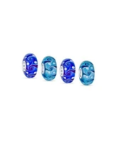 Bling Jewelry Set of 4 Murano Glass Charm Bead Blue Aqua Wave Swirl Spacer Silver Core