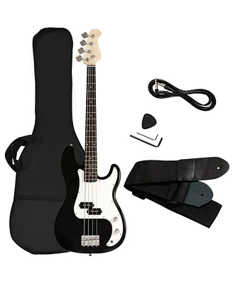 Electric Bass Guitar Full Size 4 String with Strap Guitar Bag Amp Cord (Black Bass 4 Straps)
