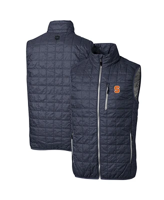 Cutter & Buck Men's Heathered Navy Syracuse Orange Big Tall Rainier PrimaLoft Eco Full-Zip Puffer Vest