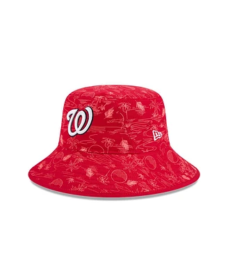 New Era Big Boys and Girls Red Washington Nationals 2025 Spring Training All Over Print Bucket Hat