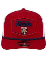 New Era Men's Red/White Florida Panthers Team Patch Basic 9SEVENTY Adjustable Trucker Hat
