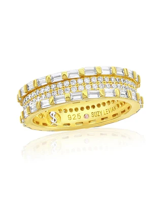 Suzy Levian Sterling Silver Baguette Framed Round Cubic Zirconia Eternity Band