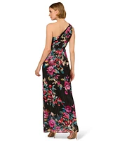 Adrianna Papell Women's Floral Chiffon One-Shoulder Long Dress