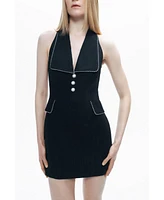 Nocturne Women's Pearl Accessory Buttoned Mini Dress