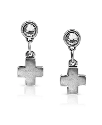 Bowood Lane Cubic Zirconia Silver Plated Post With Cross Earrings