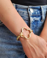 Adornia Gold Plated Hammered Clover Open Cuff Bracelet