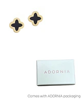 Adornia Gold Fluted Edge Black Clover Stud Earrings