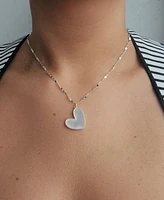 Adornia Silver Mother of Pearl Beaded Edge Heart Necklace