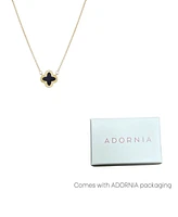 Adornia Gold Fluted Edge Black Clover Pendant Necklace