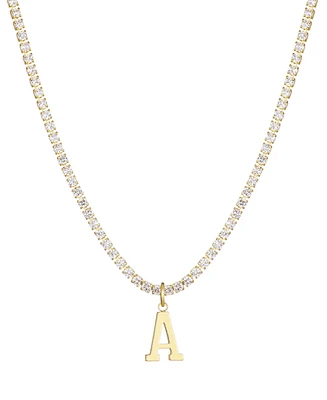 Adornia Gold Crystal Initial Charm Tennis Necklace