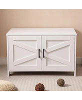 Cat Litter Box Enclosure with Barn Door - White