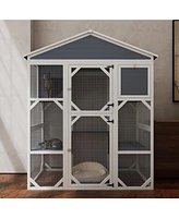 Gray Wooden Catio Outdoor Cat House