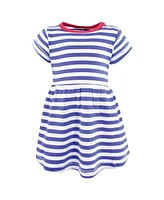 Hudson Baby Girls Cotton Dresses, Blue Pink Flowers