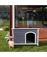 Medium Wooden Outdoor Dog House, Waterproof Roof, Elevated Floor, Grey