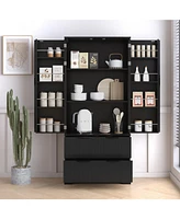 Streamdale Furniture 72" Fluted Pantry Cabinet with Drawers & Spice Rack - Black