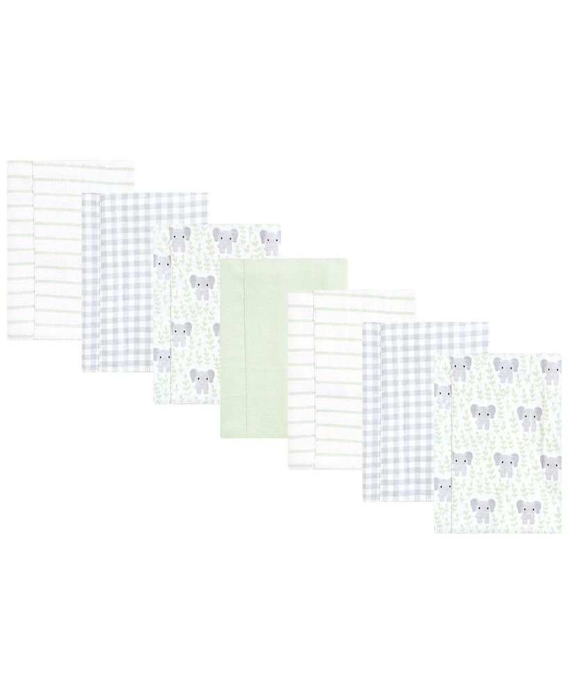 Hudson Baby Cotton Flannel Burp Cloths 7pk, Leafy Elephant, One Size