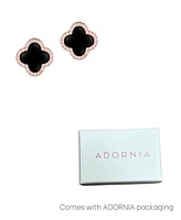 Adornia Rose Gold Black Halo Clover Stud Earrings