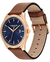 Coach Men's Oliver Saddle Leather Calfskin Strap Watch, 41mm
