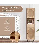 Volenca 67 Inch Tall Bathroom Cabinet Pe Rattan Floor Cabinet with 2 Doors