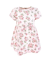 Hudson Baby Infant And Toddler Girls Cotton Dresses, Pink Blue Roses