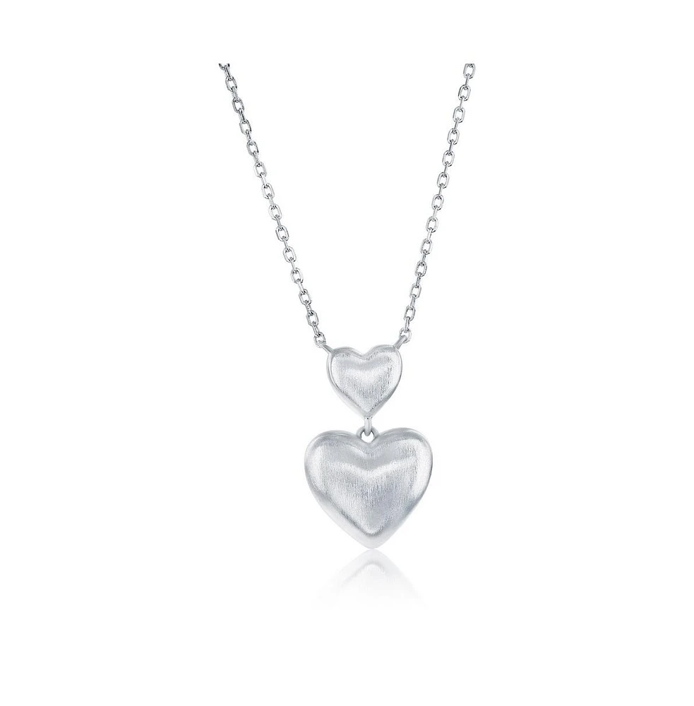 Simona Sterling Silver, Matte Double Heart Puffed Necklace